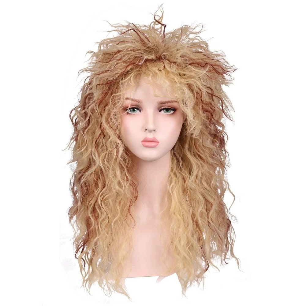 FantaLook Women Long Curly 80s Blonde with reddish brown hair